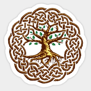 Celtic Tree of Life with green leaves Sticker